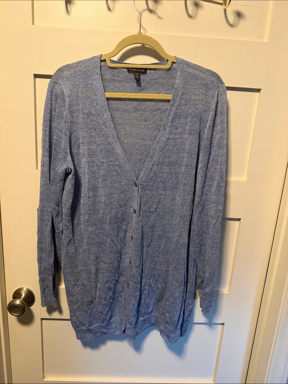 Eileen Fisher Heathered Sky Blue V-Neck Button Cardigan
